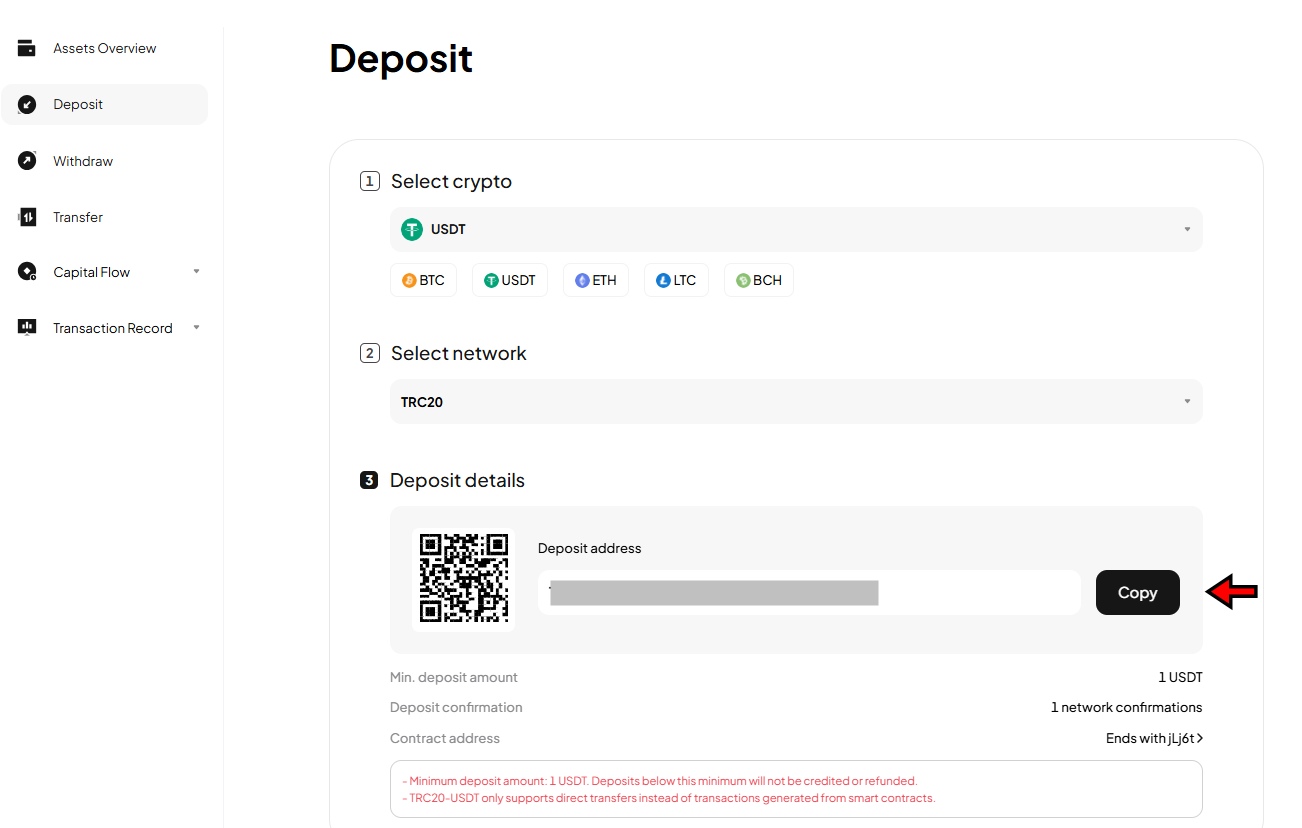 WEEX crypto deposit