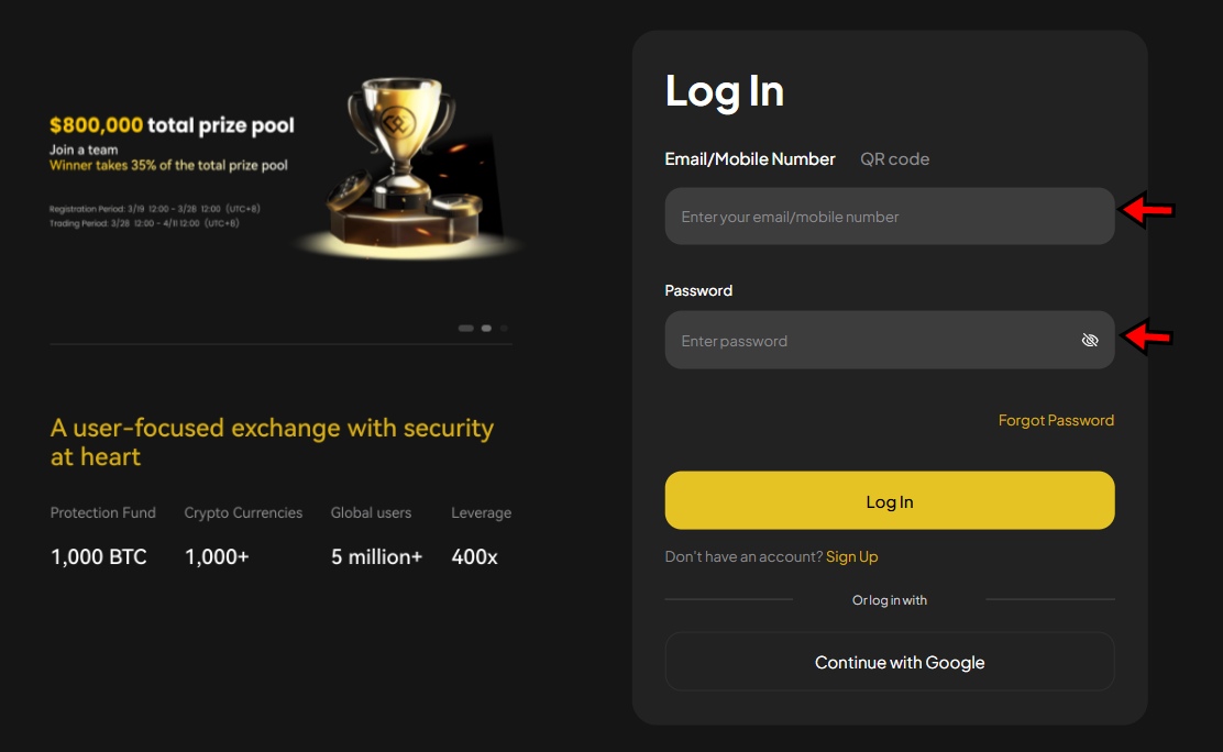 WEEX Exchange login