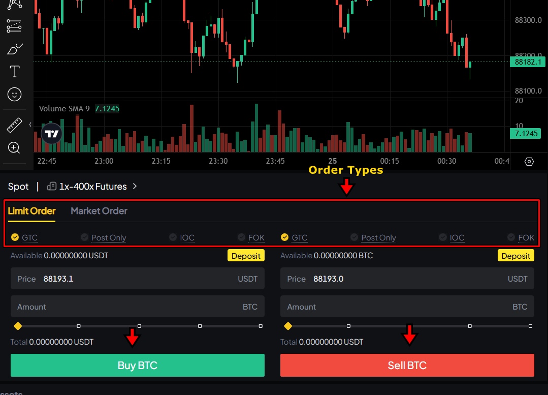 Choosing order types on WEEX Exchange