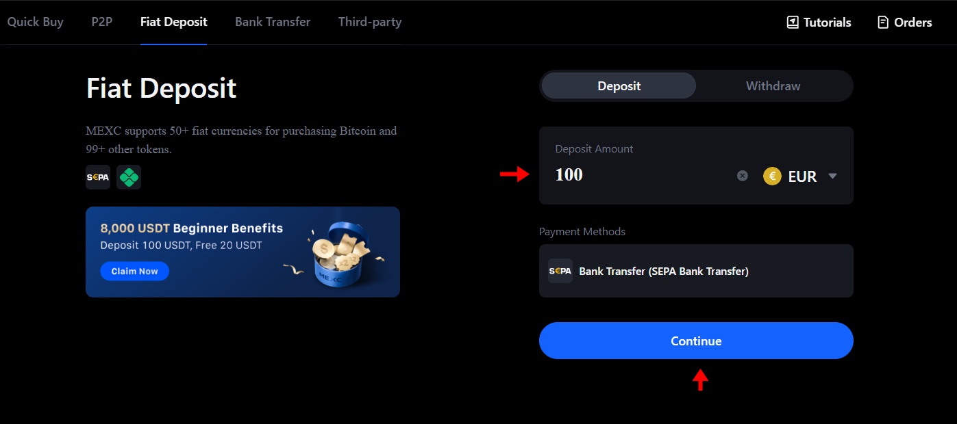 Enter deposit amount