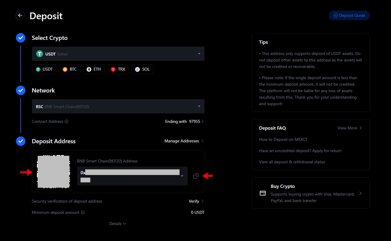Generate deposit address