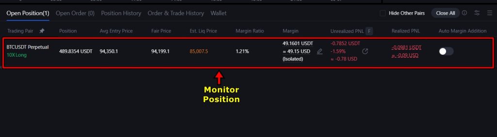 MEXC Futures positions tab