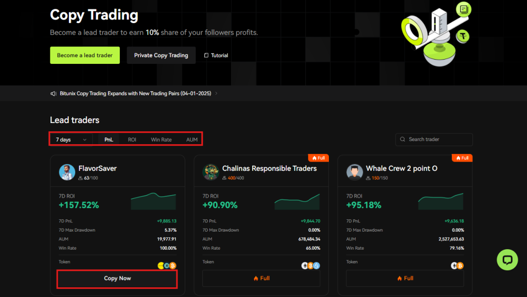 Bitunix Copy trading page