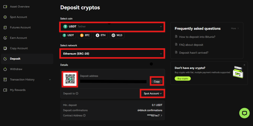 Bitunix deposit page