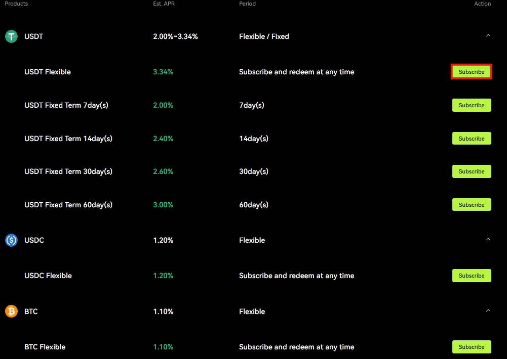 Bitunix flexible/fixed term page
