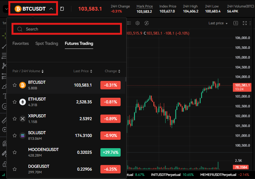 Bitunix Futures trading pairs