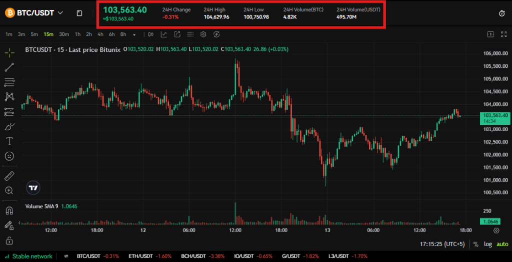 Bitunix Spot trading interface information