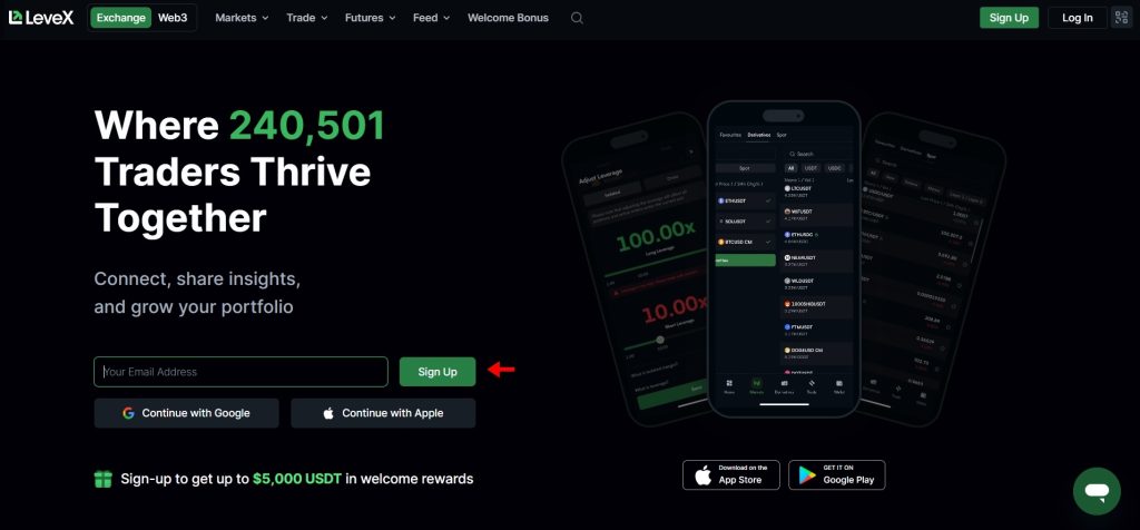 LeveX exchange homepage