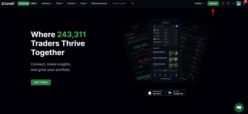 Deposit on LeveX exchange