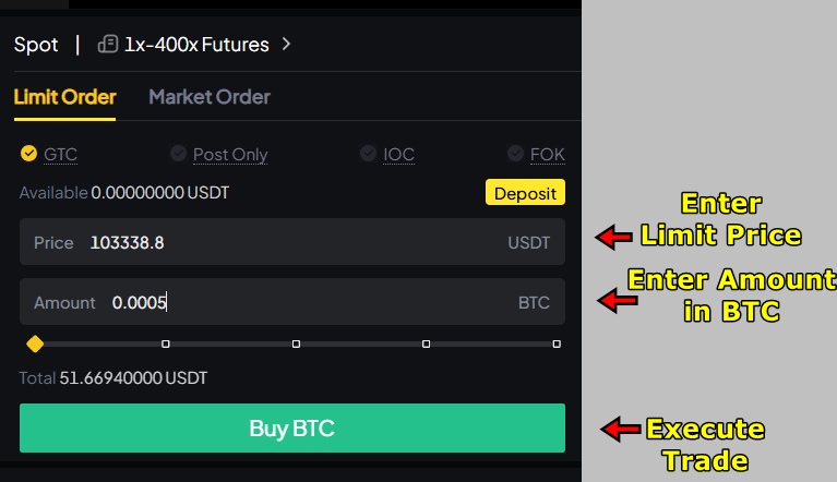 WEEX Spot Trading Tutorial: Enter trade details