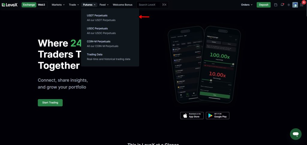 Go to the USDT/USDC Perpetual Market