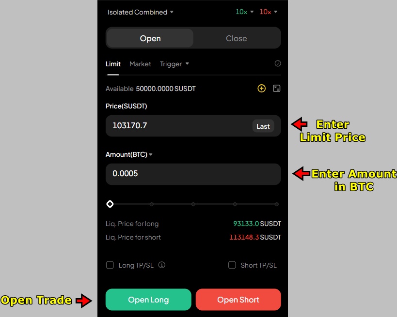 WEEX Futures Trading Tutorial: Enter trade details