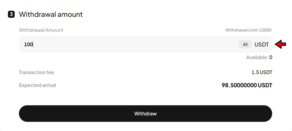 WEEX Withdrawal: Enter the amount