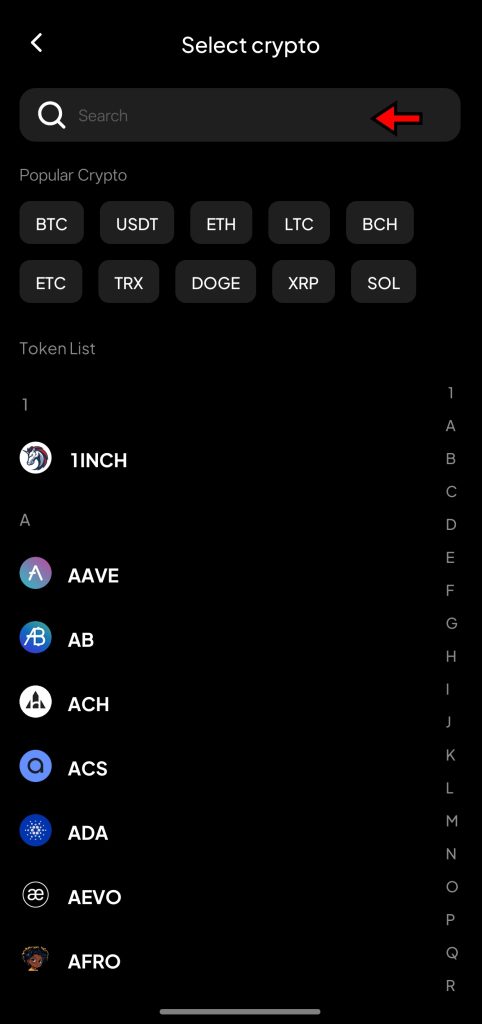 WEEX APP Crypto Deposit Tutorial: Select crypto to deposit