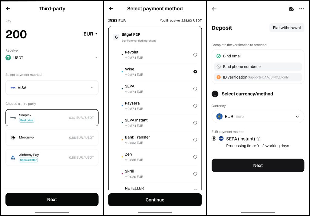 Bitget App Buy Crypto Tutorial: options within payment methods