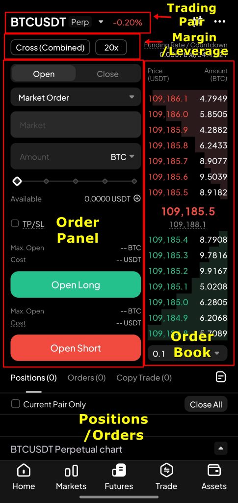 WEEX app Futures trading interface