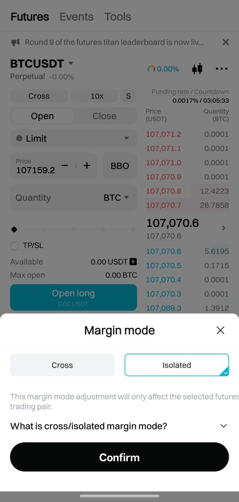 Bitget App Futures Trading Tutorial: Set margin modes