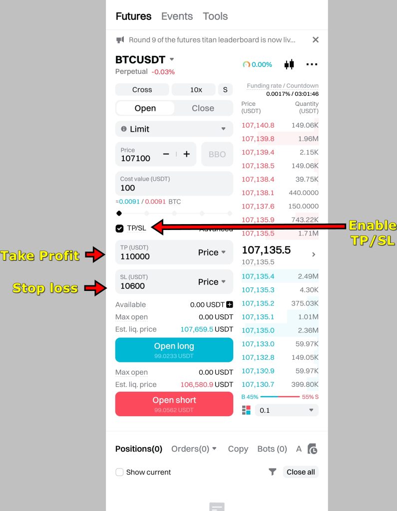 Bitget App Futures Trading Tutorial: Add TP/SL
