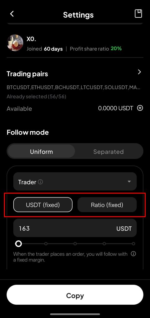WEEX App Copy trading Tutorial: Configure trade allocation