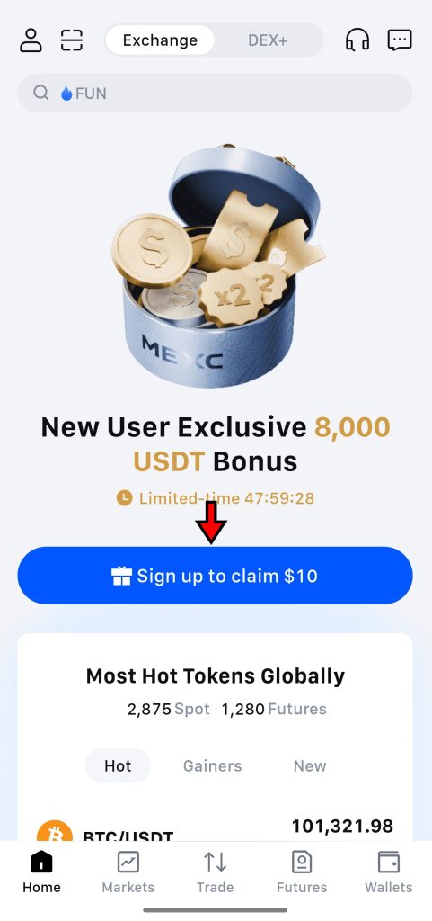 MEXC App Tutorial: home screen