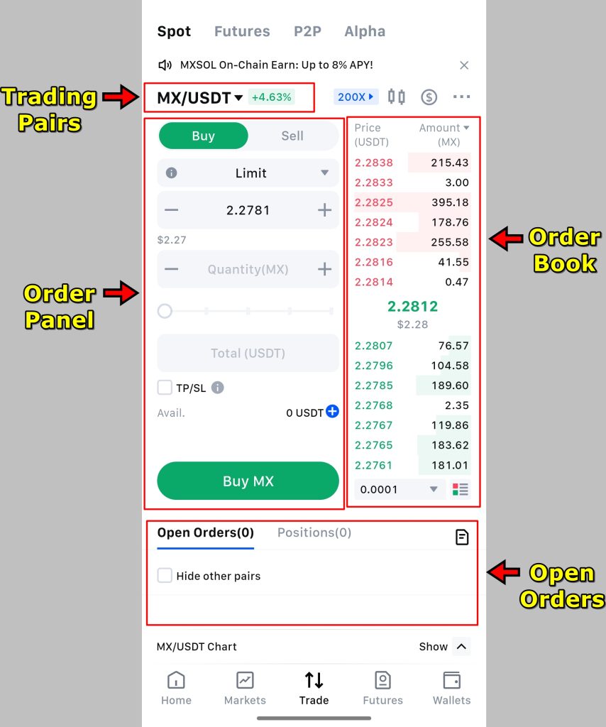 MEXC App Spot Trading Tutorial: Interface