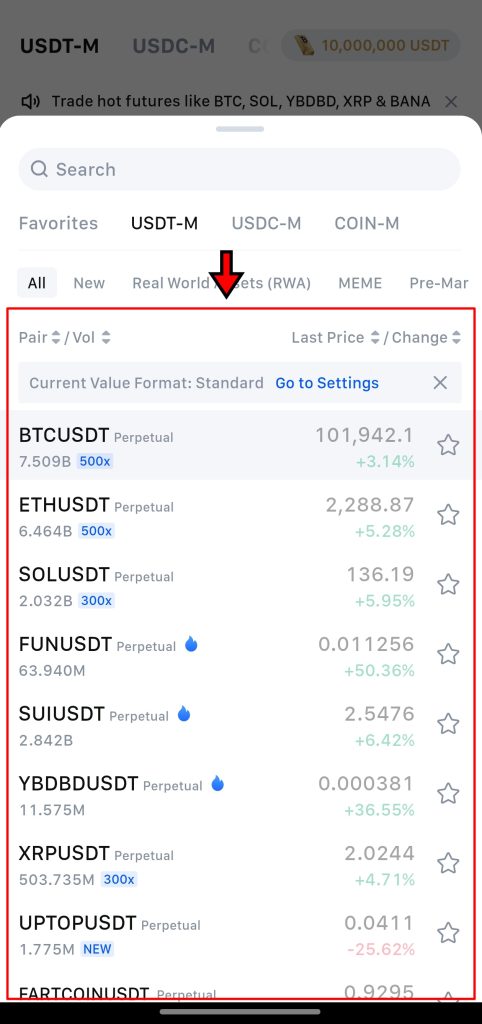 MEXC App Futures Trading Tutorial: Select trading pair